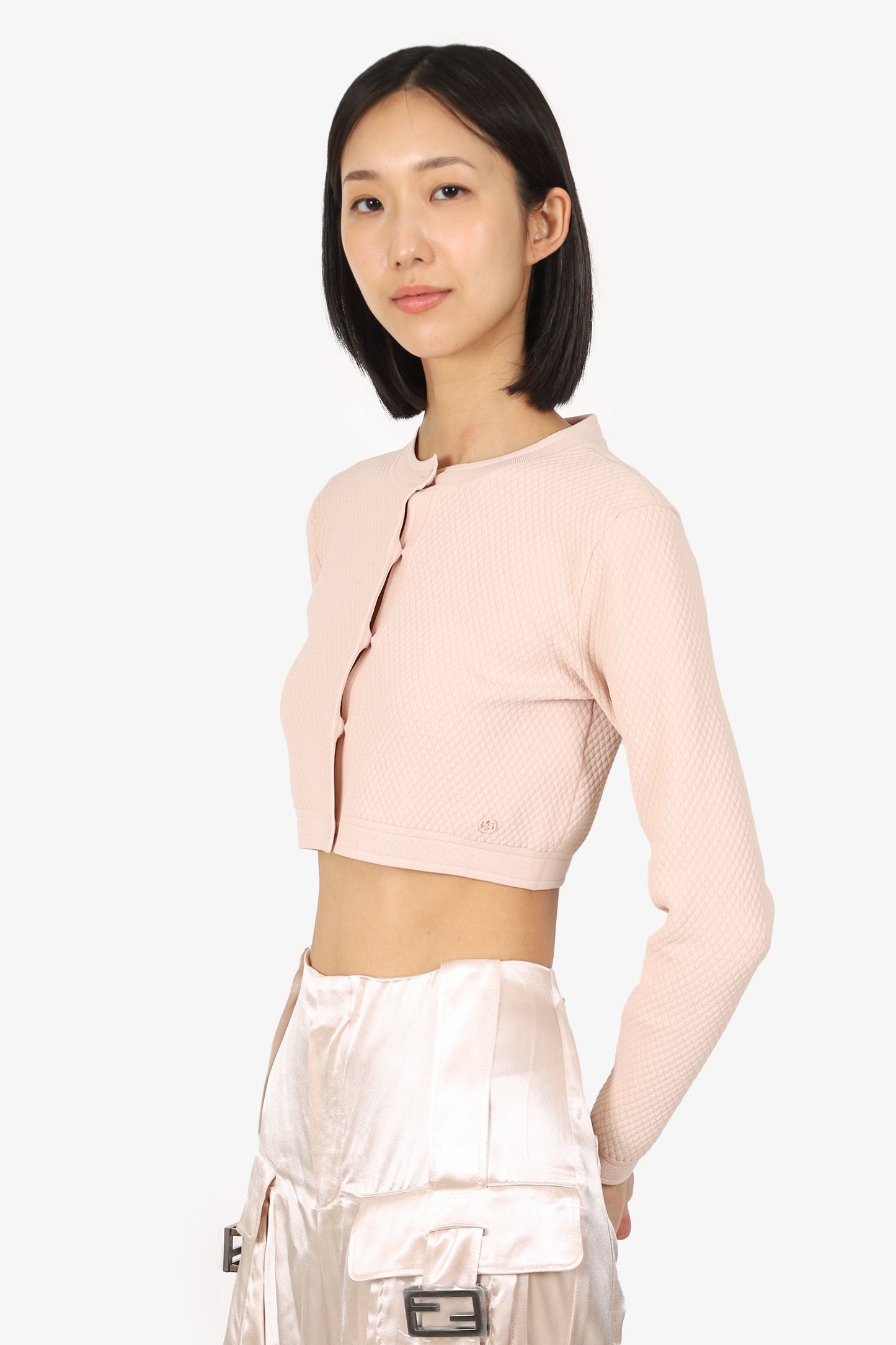 Gucci Pink Quilted GG Cardigan Size S