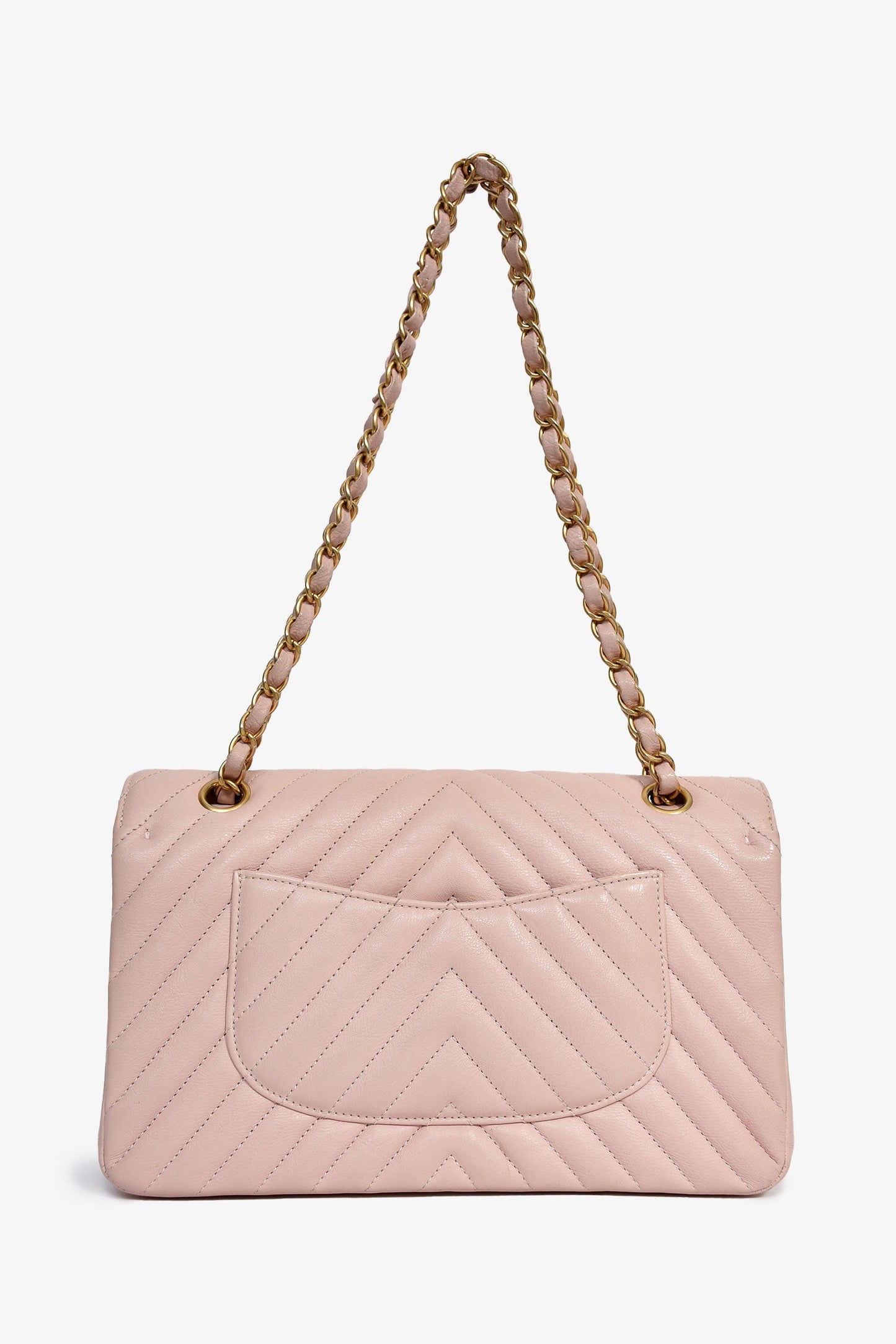 Chanel™ 2016-17 Pink Calfskin Chevron Medium Double Flap Shoulder Bag