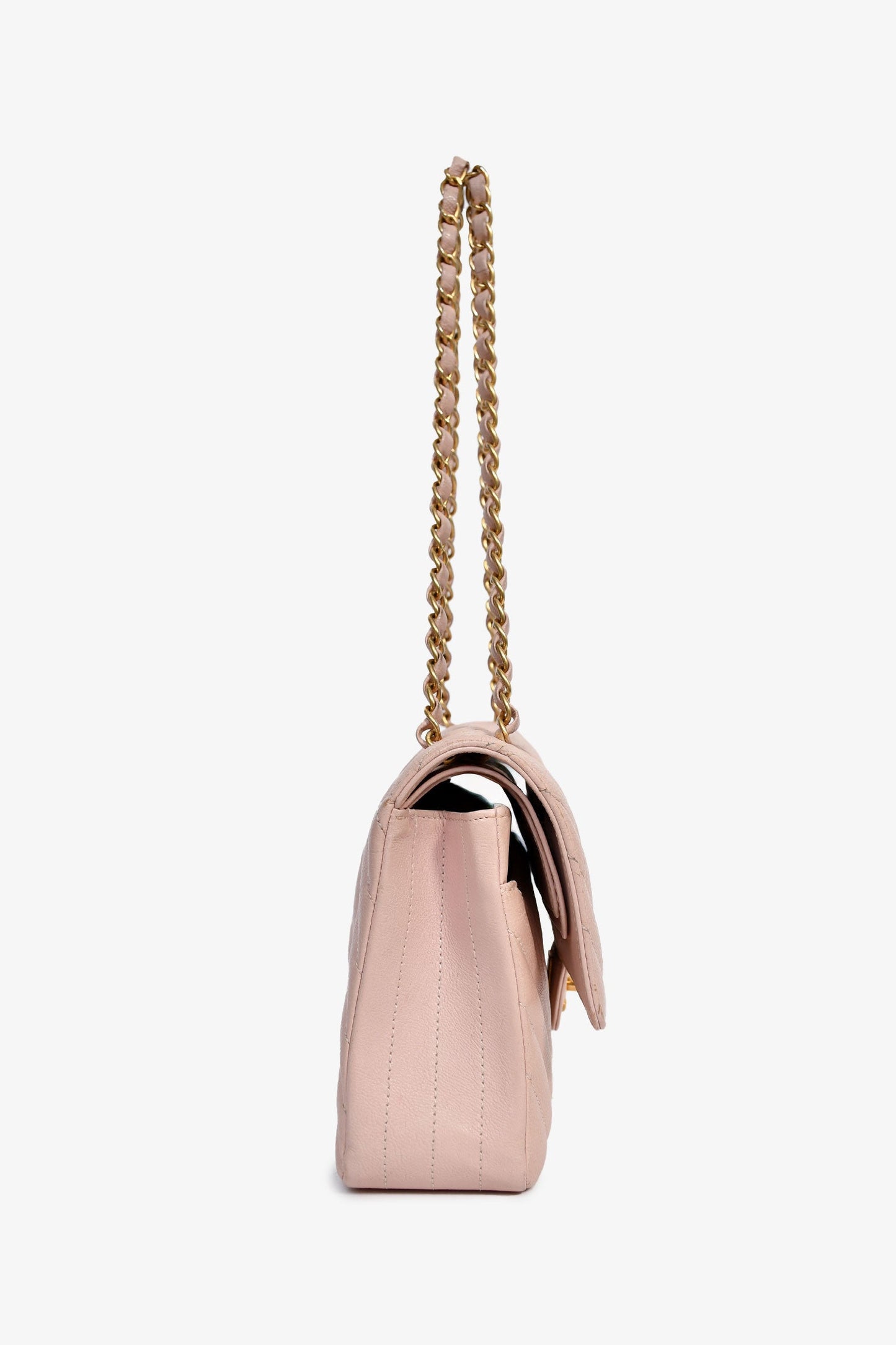 Chanel™ 2016-17 Pink Calfskin Chevron Medium Double Flap Shoulder Bag