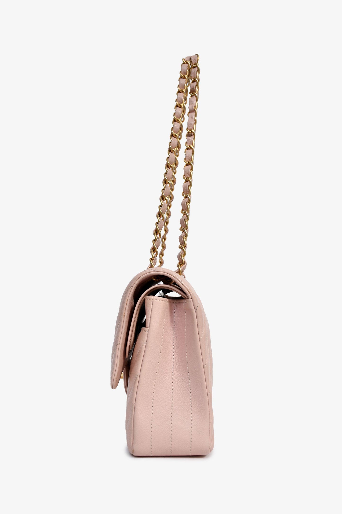 Chanel™ 2016-17 Pink Calfskin Chevron Medium Double Flap Shoulder Bag