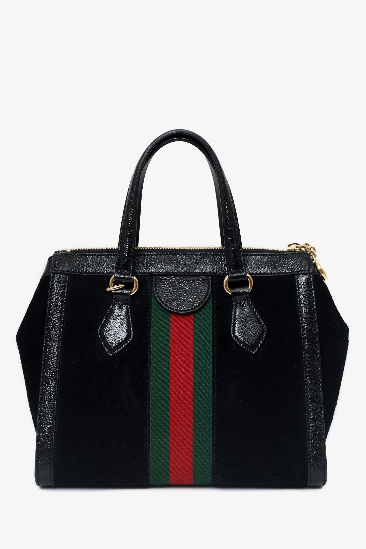 Gucci Black Suede/Patent Web Ophidia Small Tote Bag