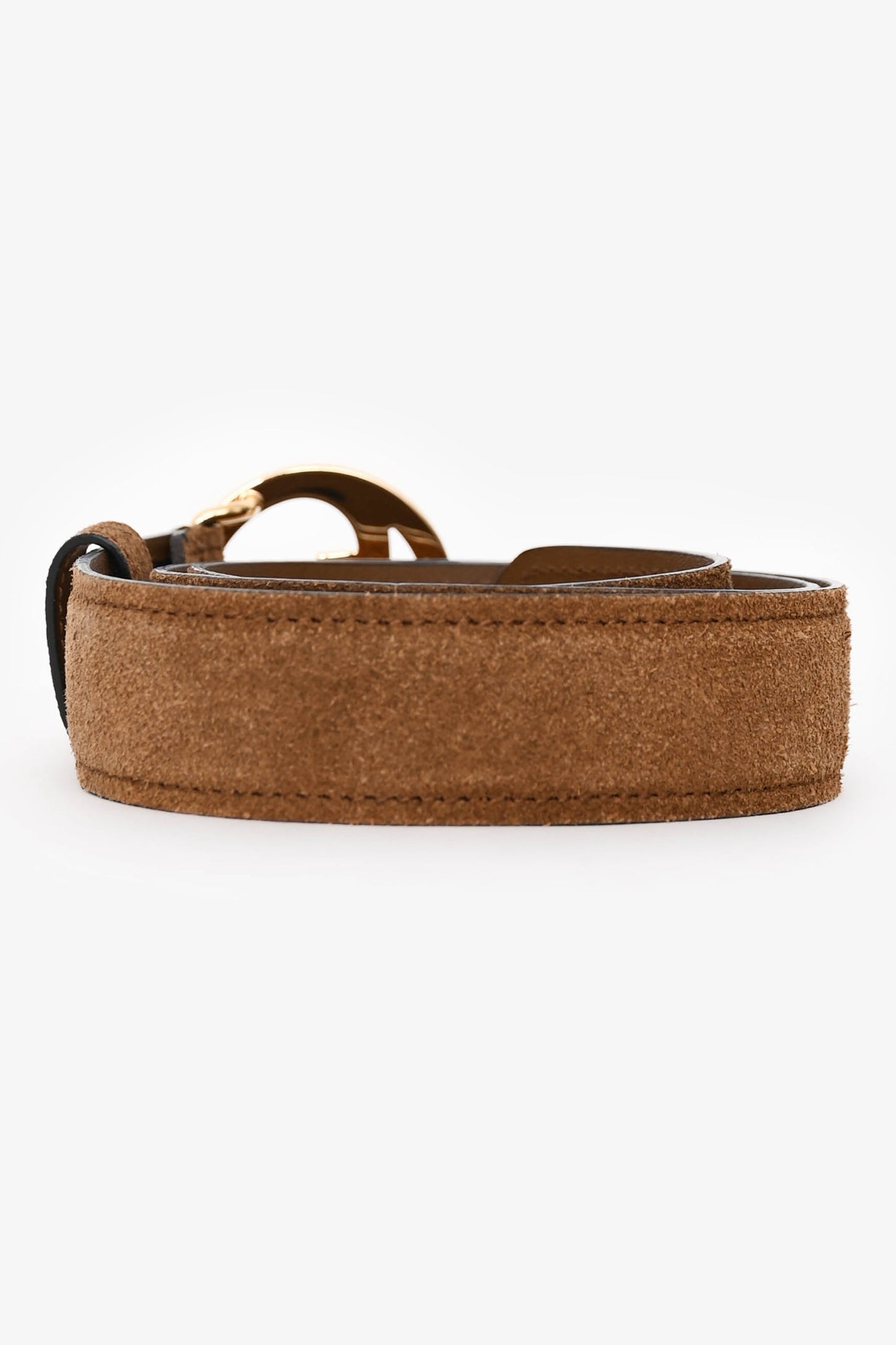 Gucci 2023 Camel Suede Interlocking G Gold Buckle Belt Size 75
