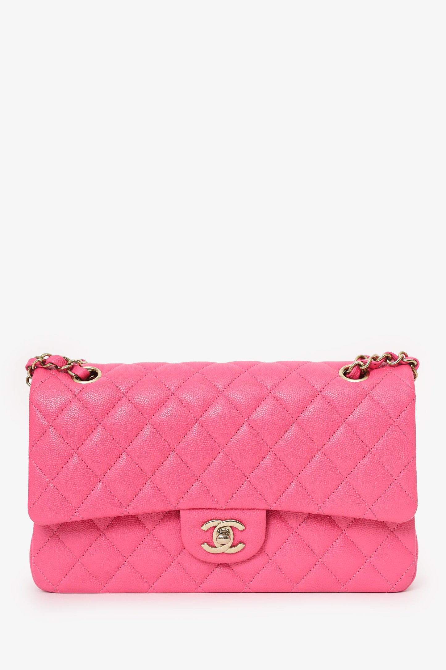 Chanel™ Pink Caviar Leather Medium Classic Double Flap Shoulder Bag