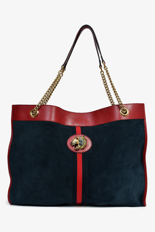 Gucci Navy Suede Raja Tiger Head Tote Bag
