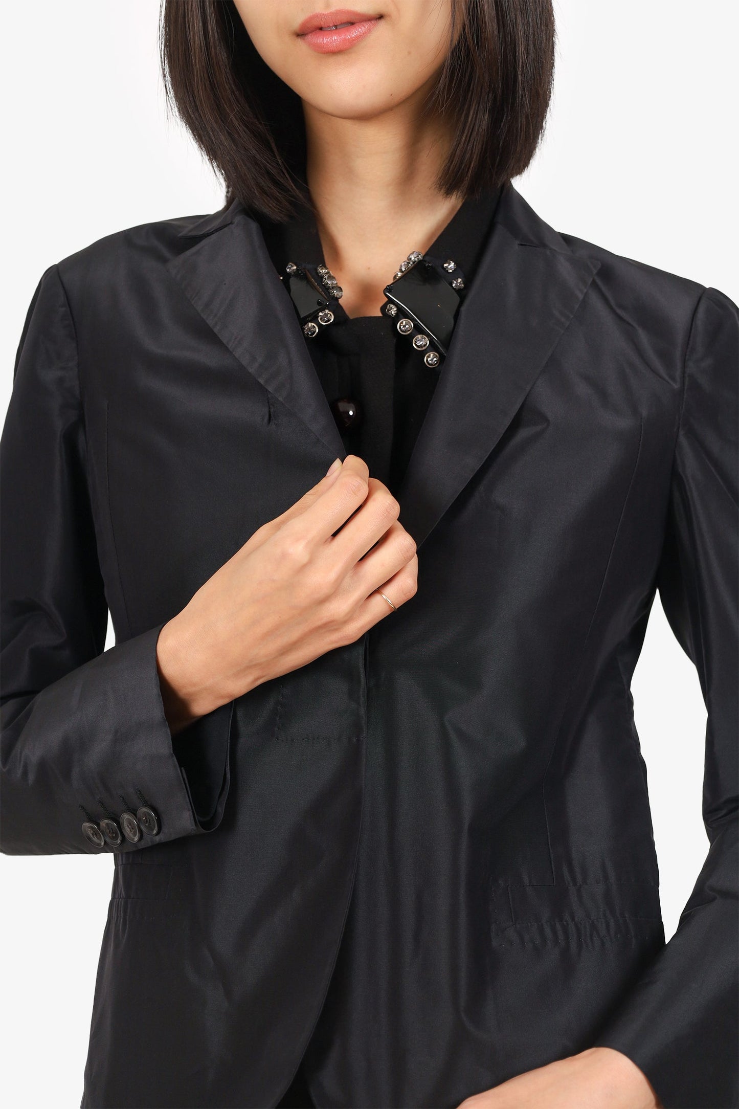 Gucci Black Satin Single Breasted Jacket Size 42