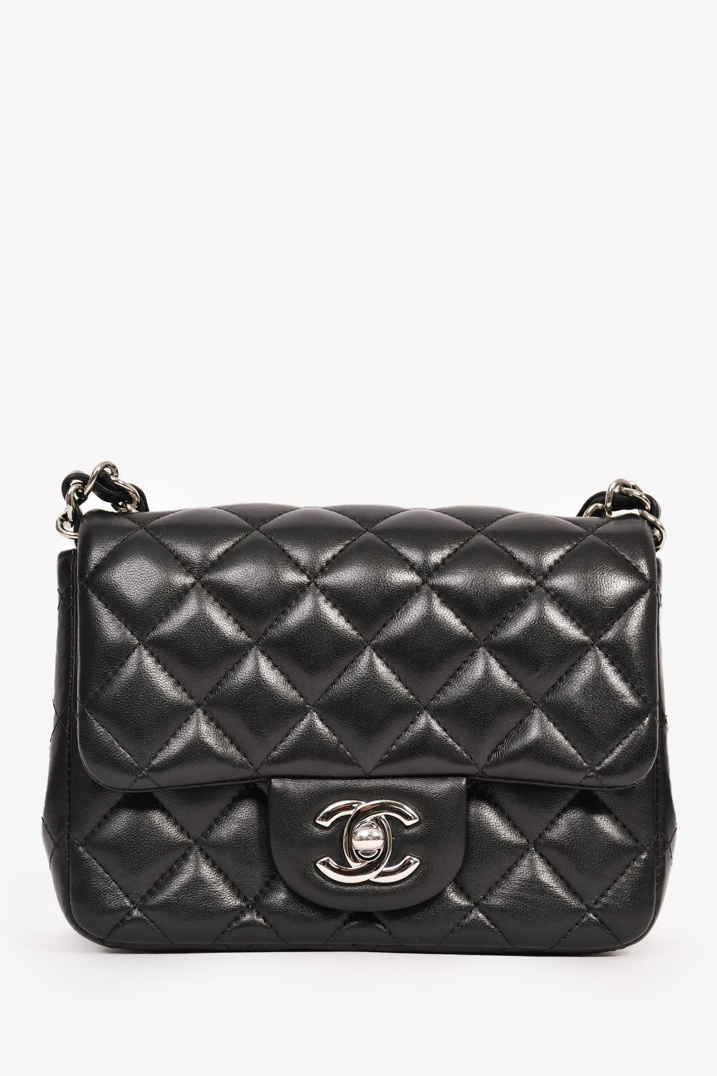 Chanel™ 2019 Black Lambskin Mini Square Flap Crossbody SHW