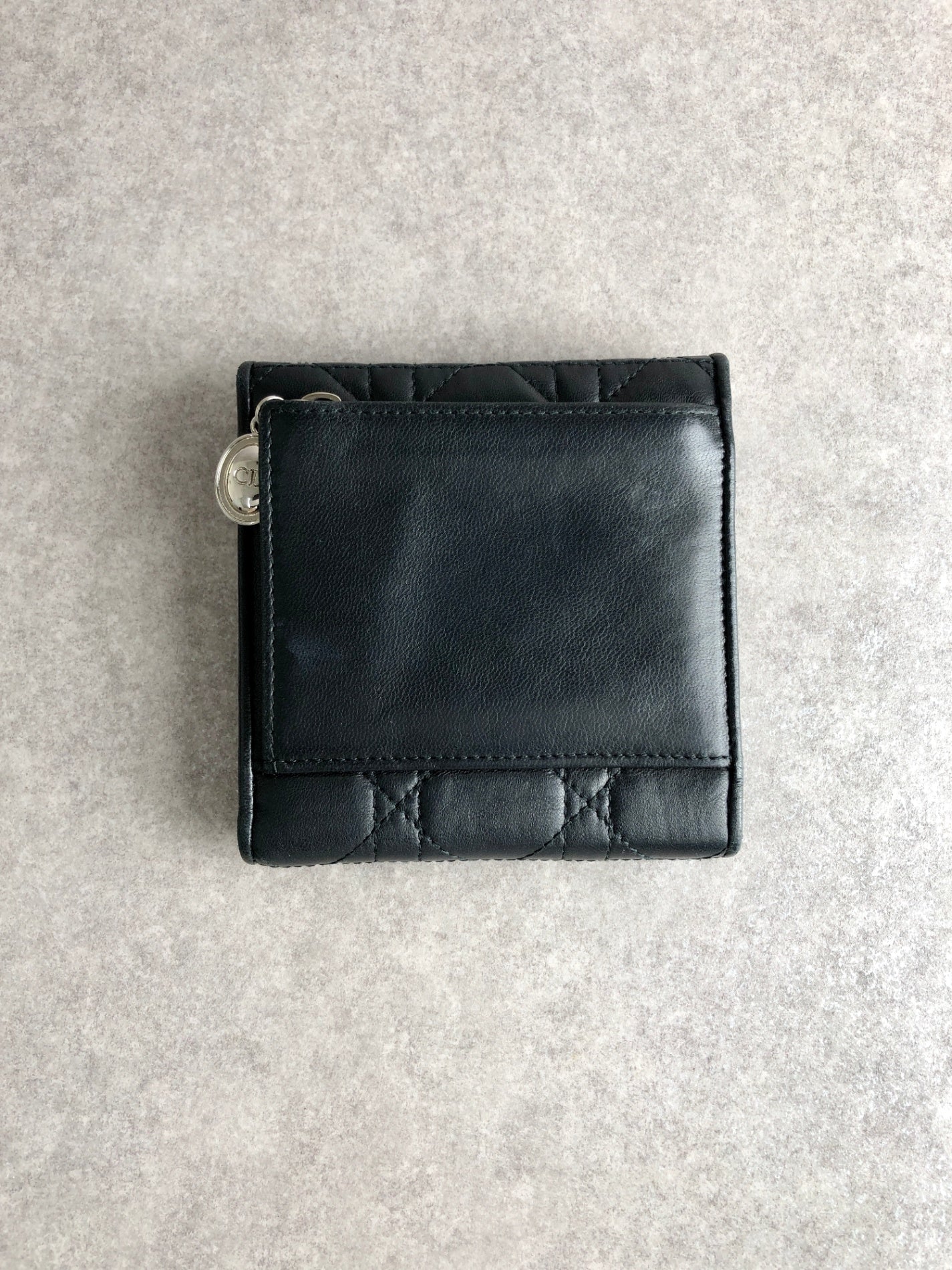 Christian Dior Cannage Folded Wallet Black Vintage 7hrhuv