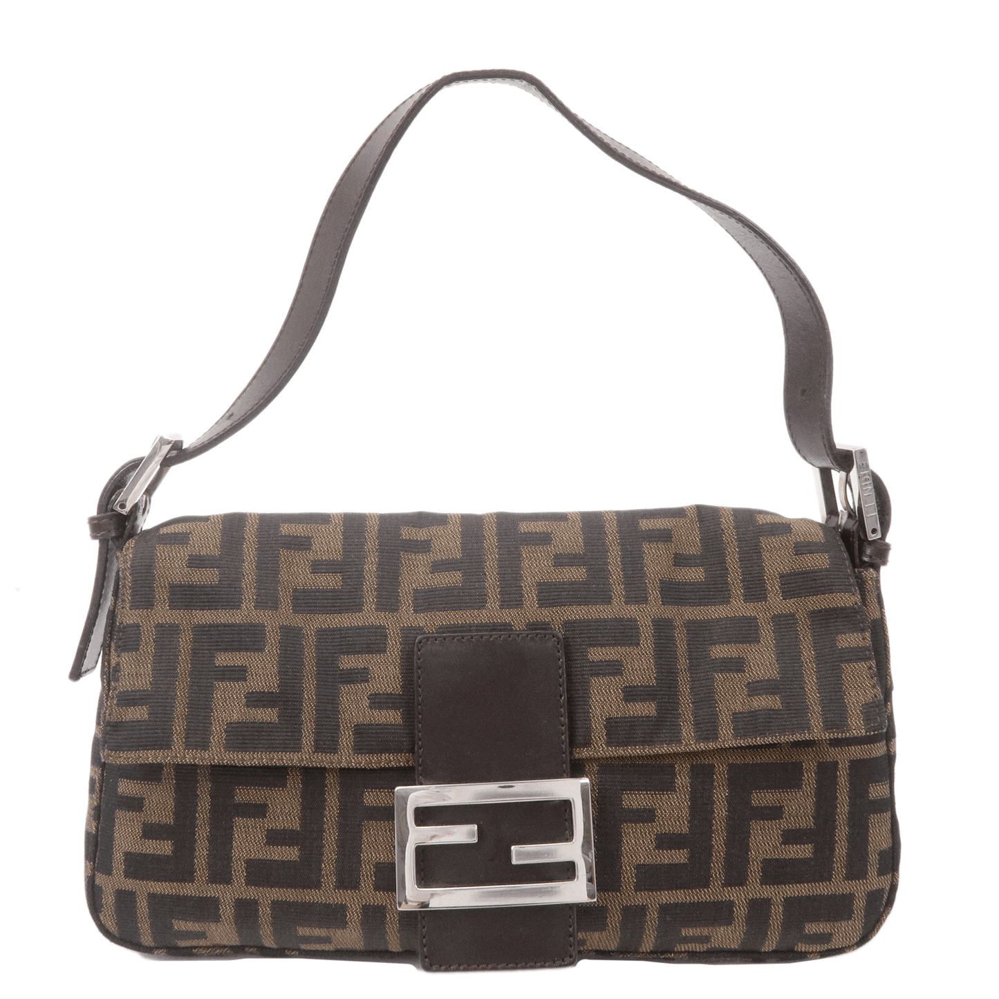 FENDI Zucca Mamma Baguette Canvas Leather Shoulder Bag 29424