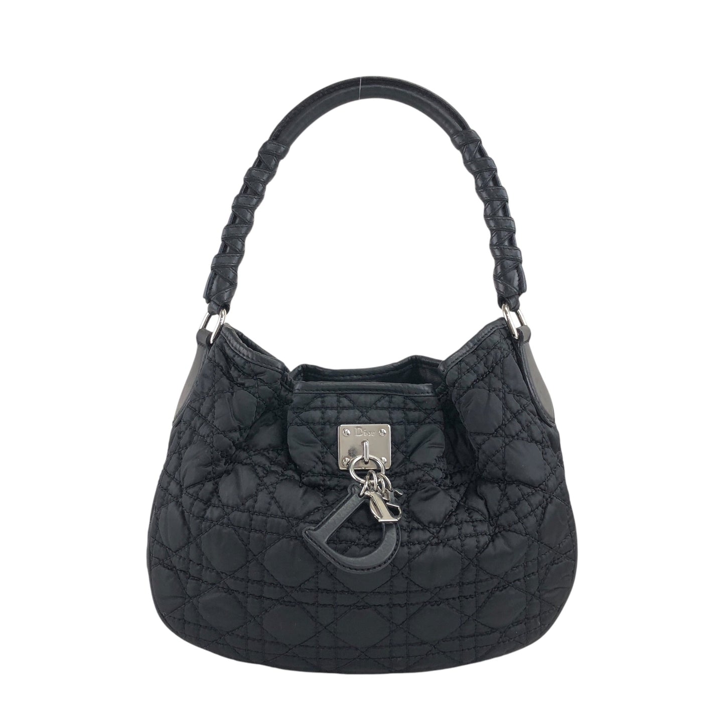 Christian Dior Cannage Logo Charm Shoulder bag Hobobag Black Vintage j5gaea