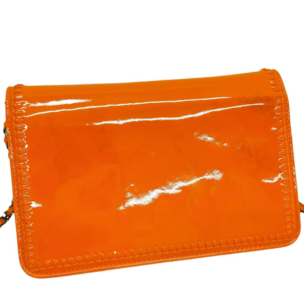 Chanel Patent Leather Chain Wallet Orange