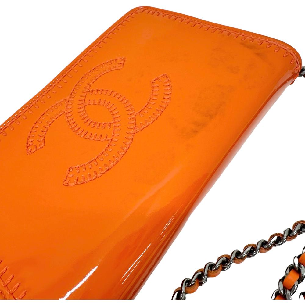 Chanel Patent Leather Chain Wallet Orange
