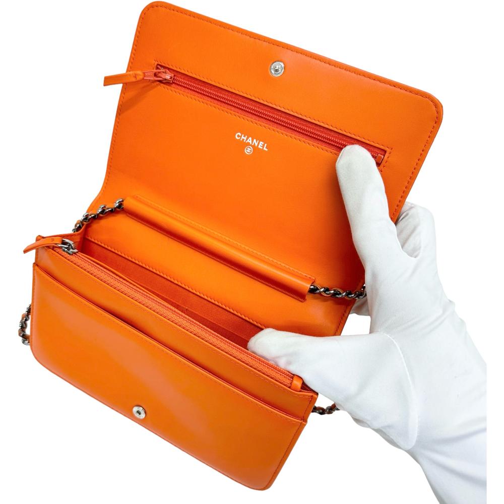Chanel Patent Leather Chain Wallet Orange