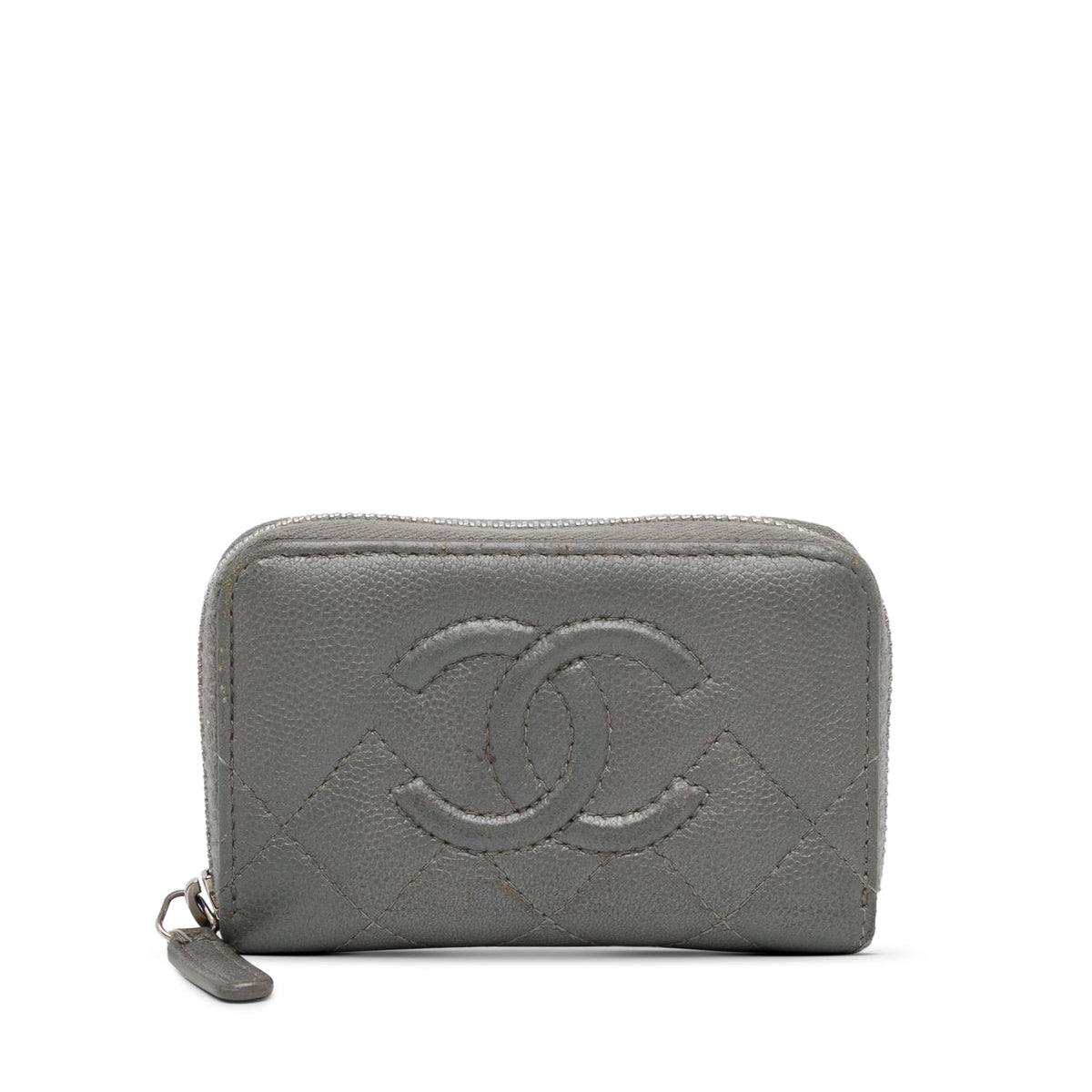 Gray Chanel CC Caviar Zip Coin Pouch