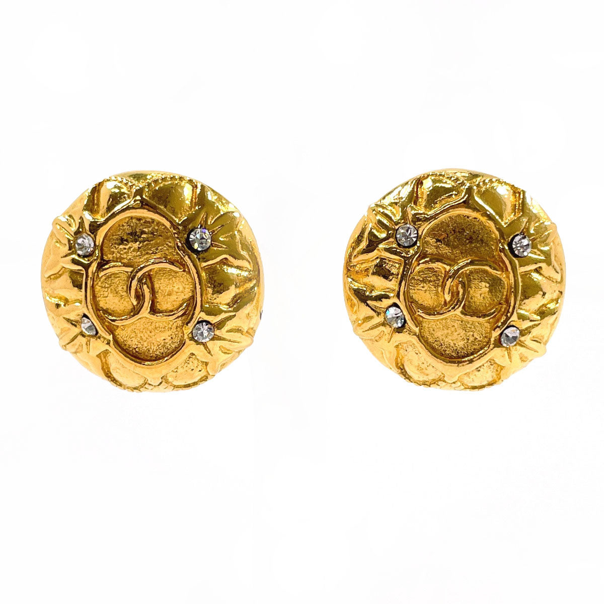CHANEL Earring Metal, Rhinestone gold vintage COCO Mark