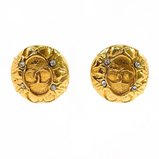 CHANEL Earring Metal, Rhinestone gold vintage COCO Mark