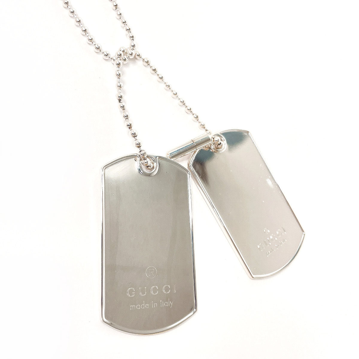 GUCCI Necklace Silver925 Silver Ball chain dog tag double plate unisex Used