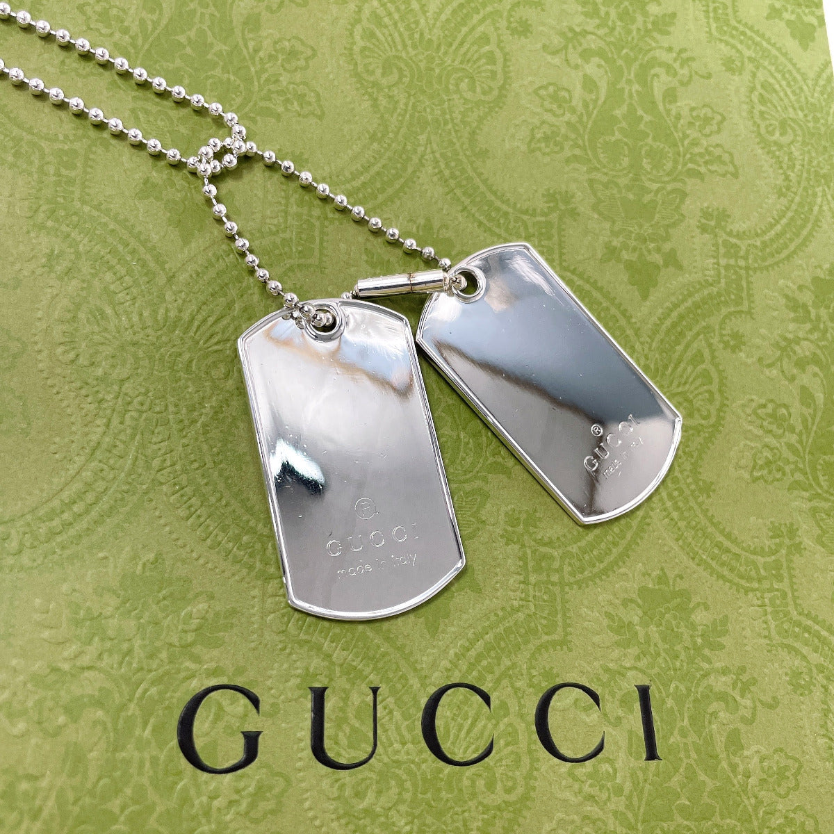 GUCCI Necklace Silver925 Silver Ball chain dog tag double plate unisex Used