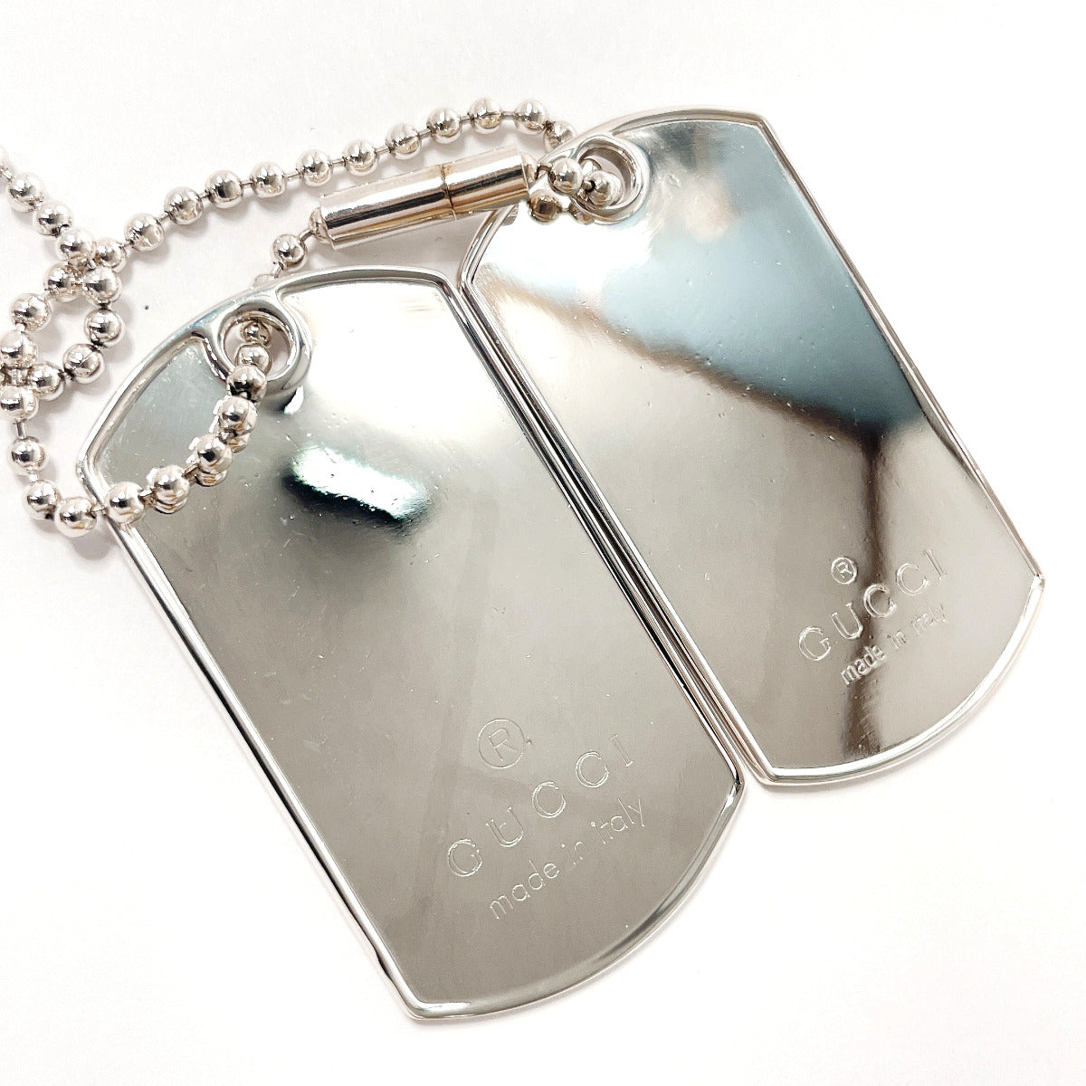 GUCCI Necklace Silver925 Silver Ball chain dog tag double plate unisex Used