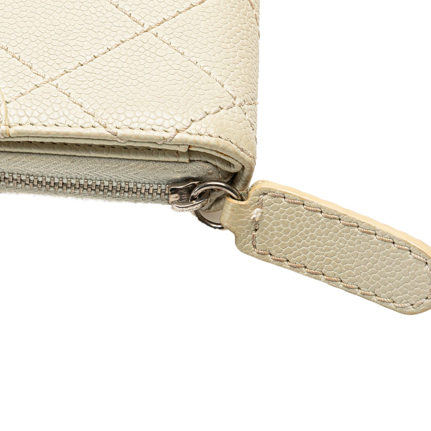 White Chanel CC Quilted Caviar Zip Around Long Wallet