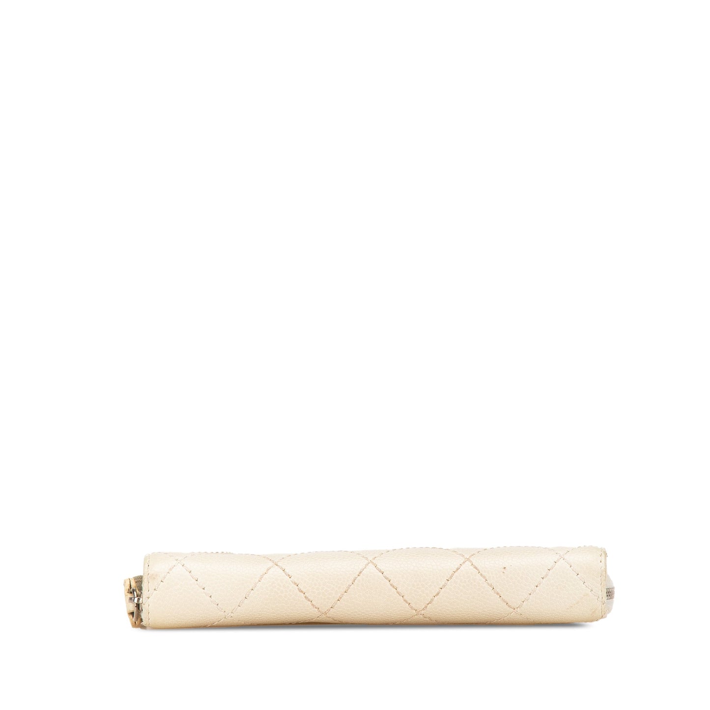 White Chanel CC Quilted Caviar Zip Around Long Wallet
