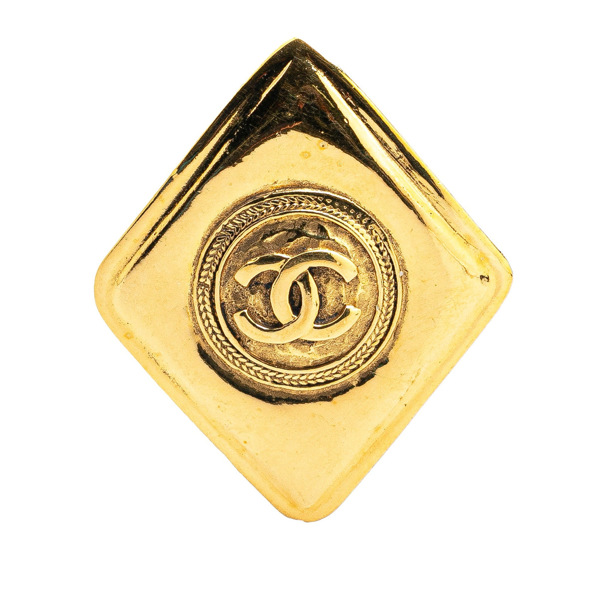 Gold Chanel Gold Plated CC Rhombus Brooch