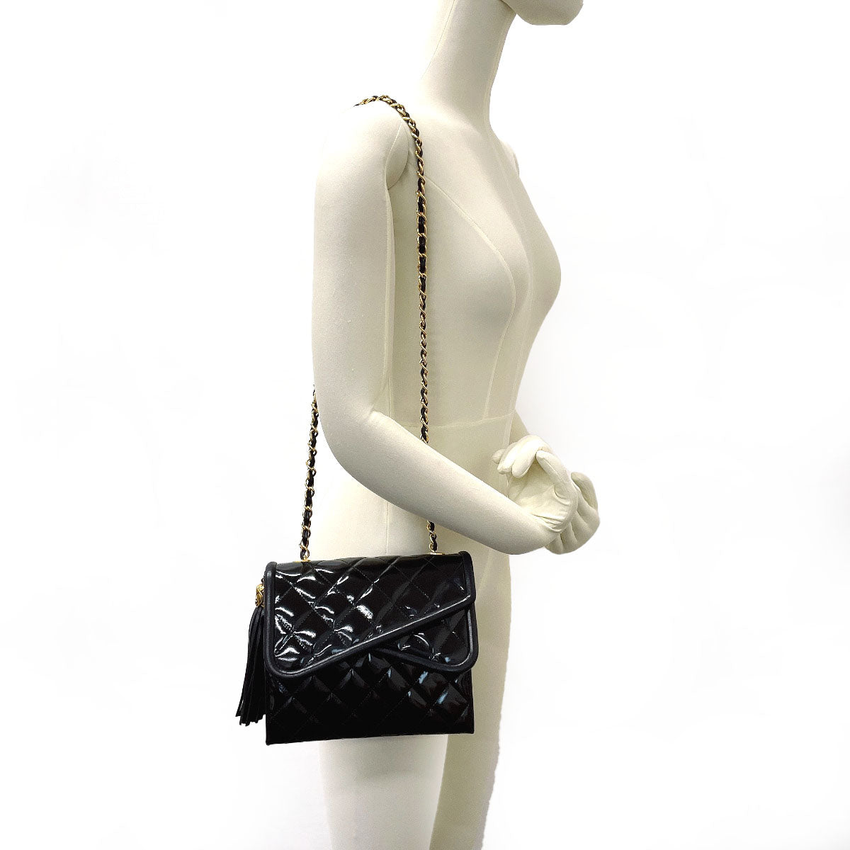 CHANEL Shoulder Bag Patent leather black W flap ChainShoulder Matrasse Women Used