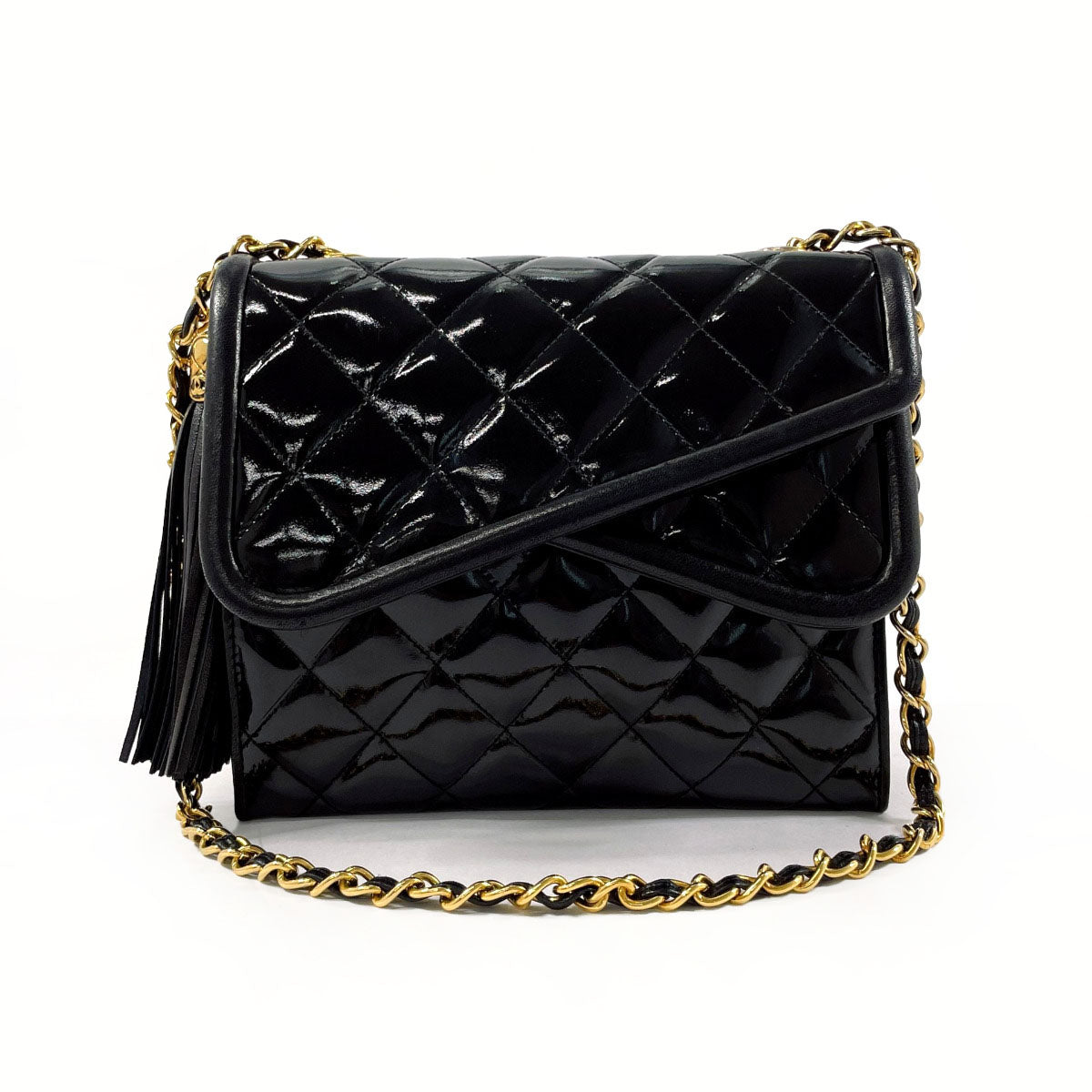 CHANEL Shoulder Bag Patent leather black W flap ChainShoulder Matrasse Women Used