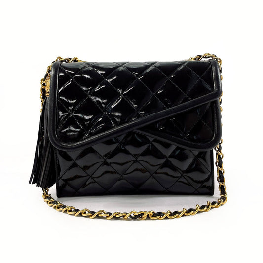 CHANEL Shoulder Bag Patent leather black W flap ChainShoulder Matrasse Women Used