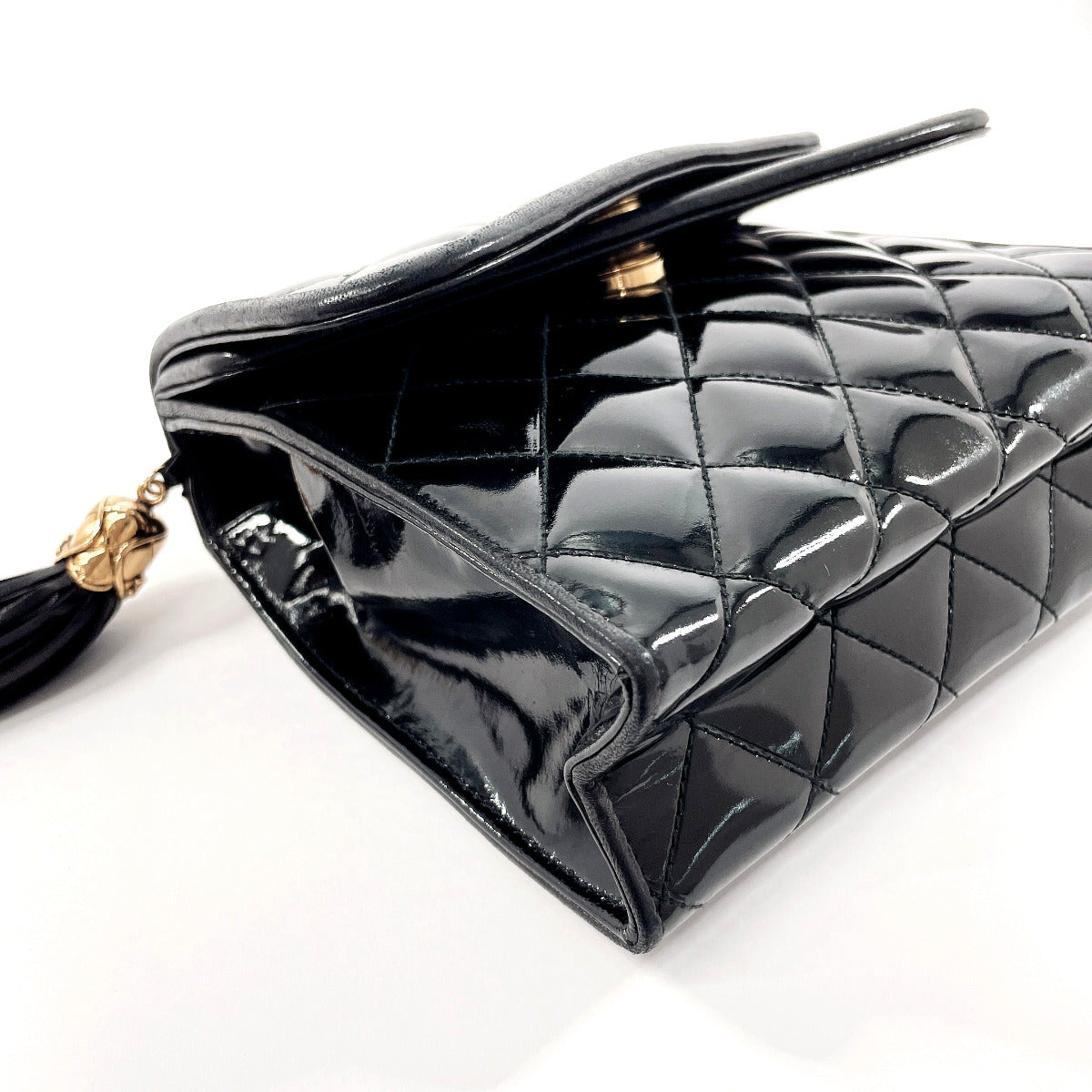 CHANEL Shoulder Bag Patent leather black W flap ChainShoulder Matrasse Women Used