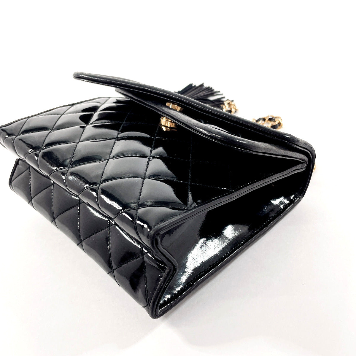 CHANEL Shoulder Bag Patent leather black W flap ChainShoulder Matrasse Women Used