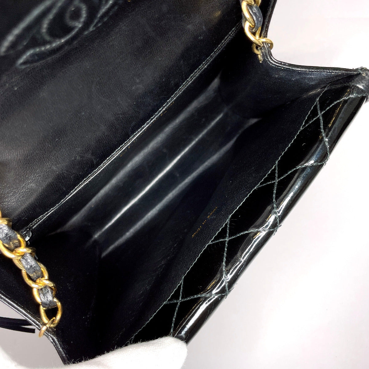 CHANEL Shoulder Bag Patent leather black W flap ChainShoulder Matrasse Women Used
