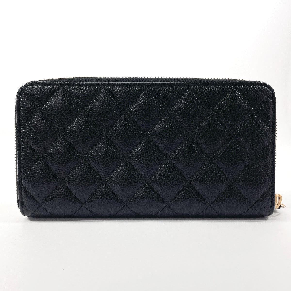 CHANEL Long Wallet Purse Matt caviar skin black Zip Around COCO Mark Women Used