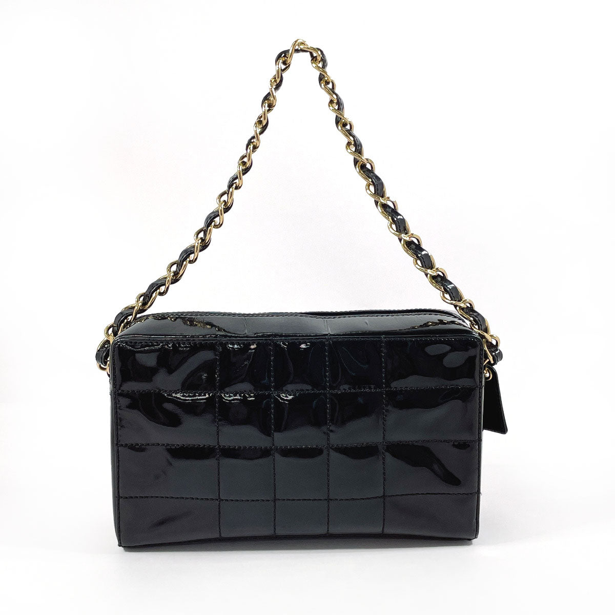CHANEL Shoulder Bag Patent leather black Chocolate bar ChainShoulder