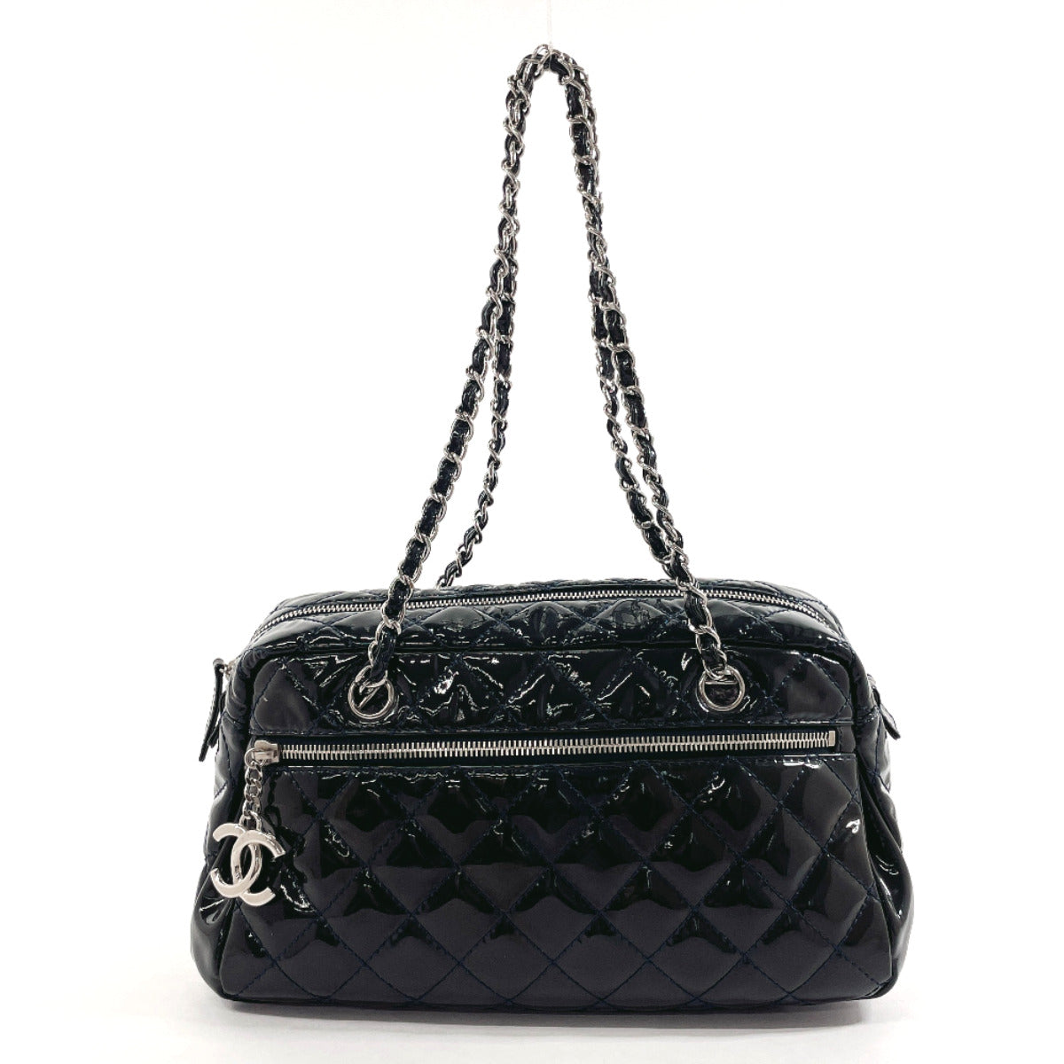CHANEL Handbag Patent leather Navy ChainShoulder Matrasse