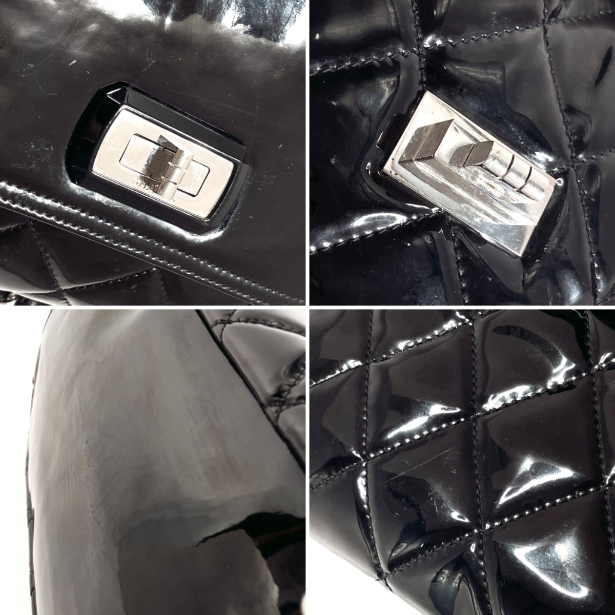 CHANEL Shoulder Bag Patent leather black ChainShoulder Matrasse