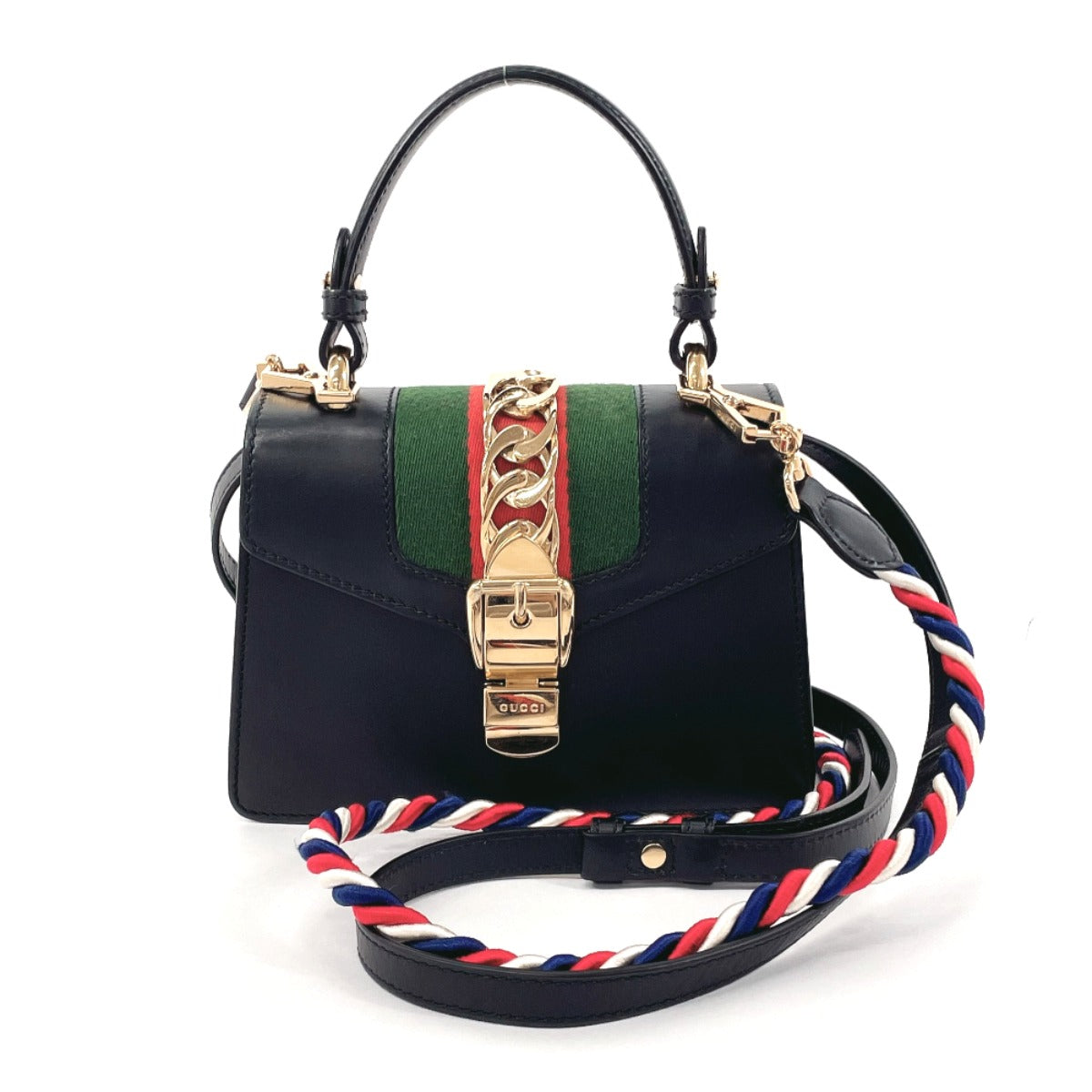 GUCCI Handbag 470270 leather black Shelly line 2WAY Sylvie Women Used