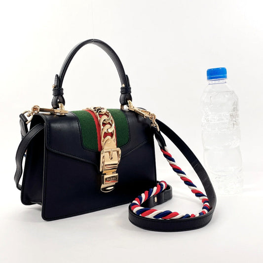 GUCCI Handbag 470270 leather black Shelly line 2WAY Sylvie Women Used