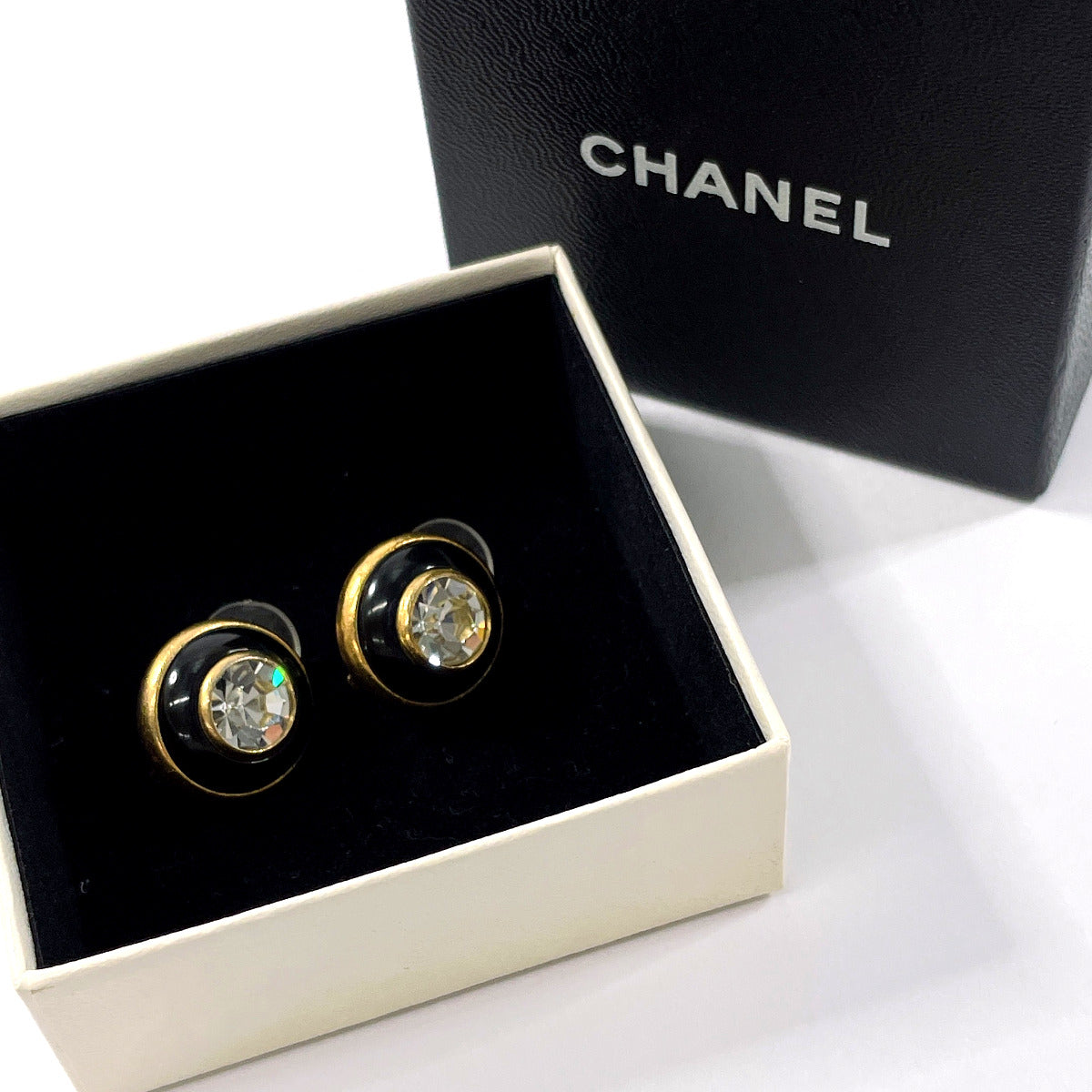 CHANEL Earring Gold Plated, Rhinestone gold vintage Women Used
