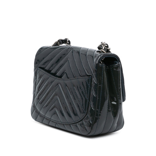 Blue Chanel Mini Square Classic Chevron Patent Flap Crossbody Bag