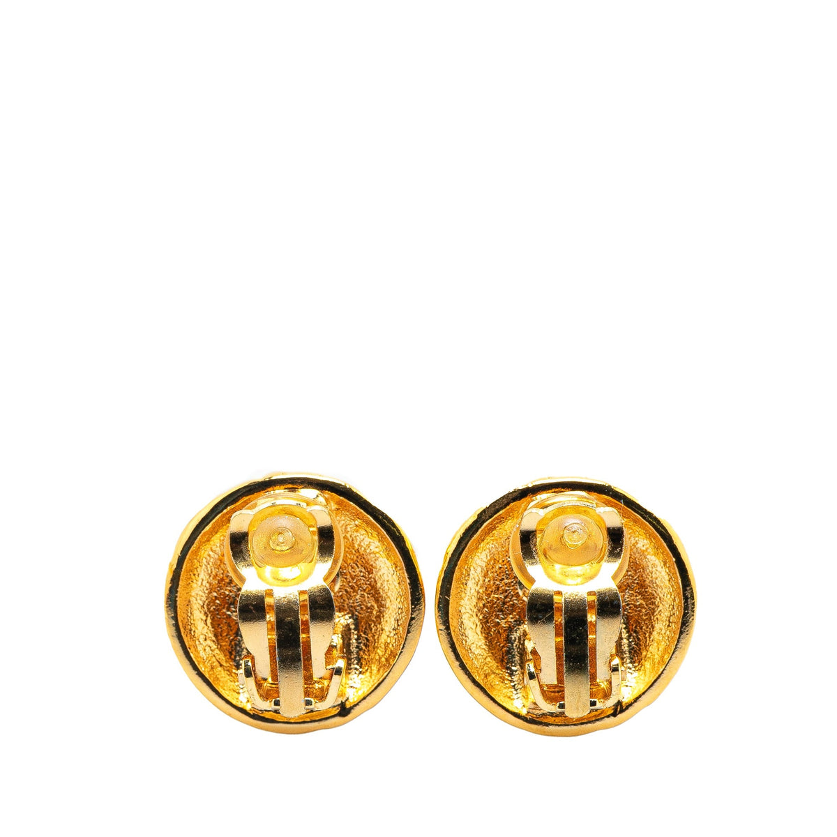 Gold Chanel Gold Plated CC Round Clip on Earrings