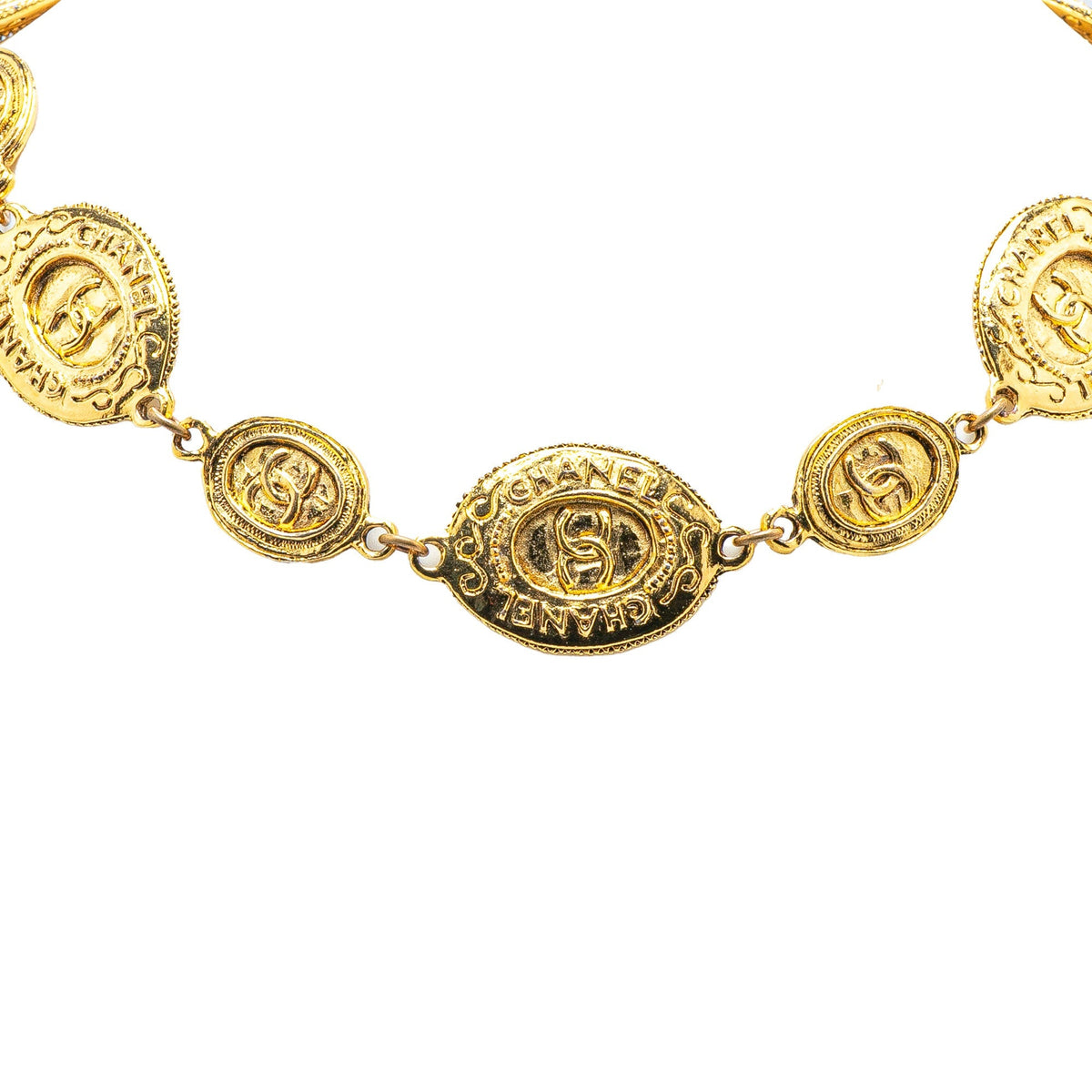 Gold Chanel Gold Plated CC Medallion Link Necklace