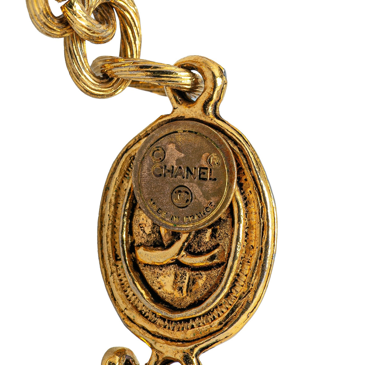 Gold Chanel Gold Plated CC Medallion Link Necklace