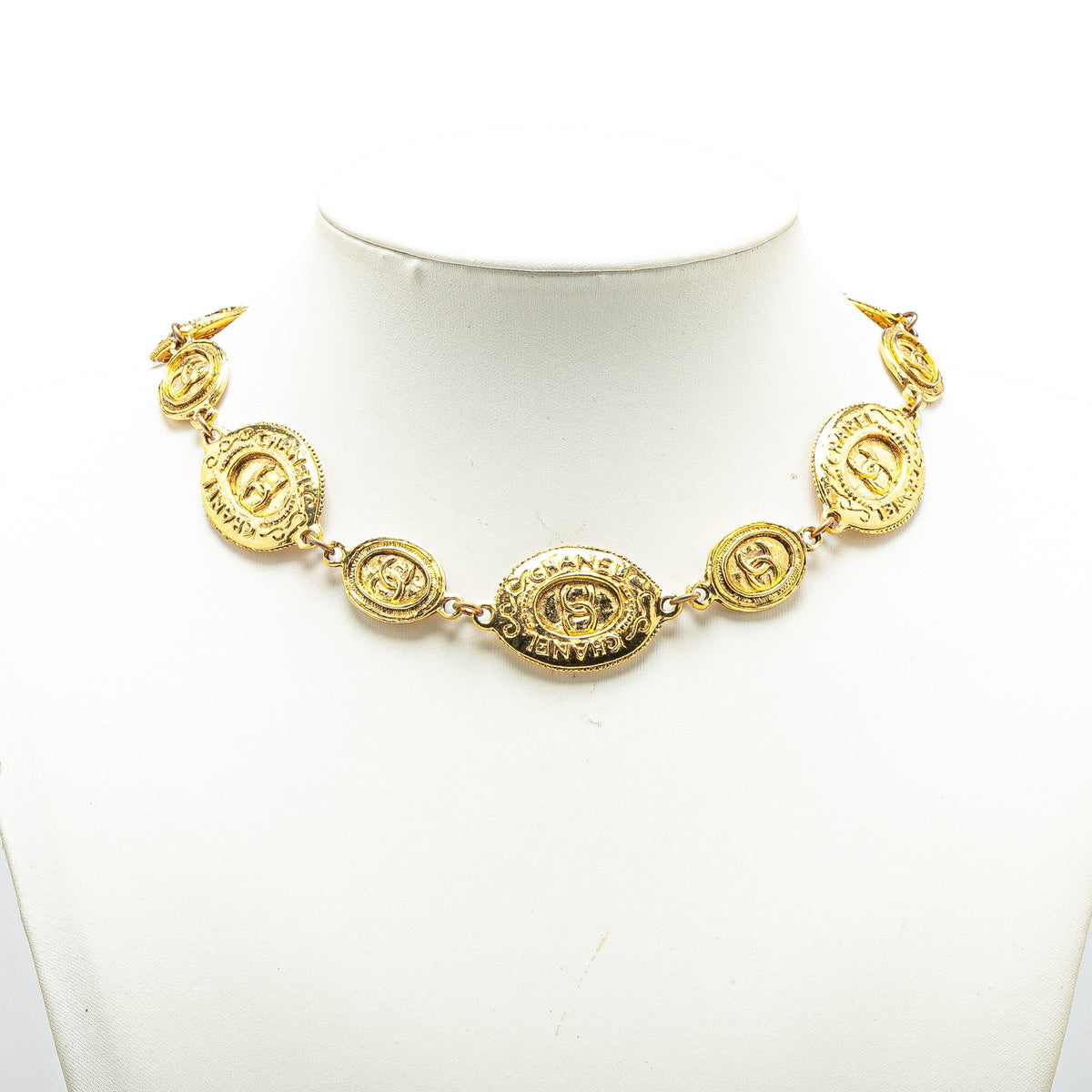 Gold Chanel Gold Plated CC Medallion Link Necklace