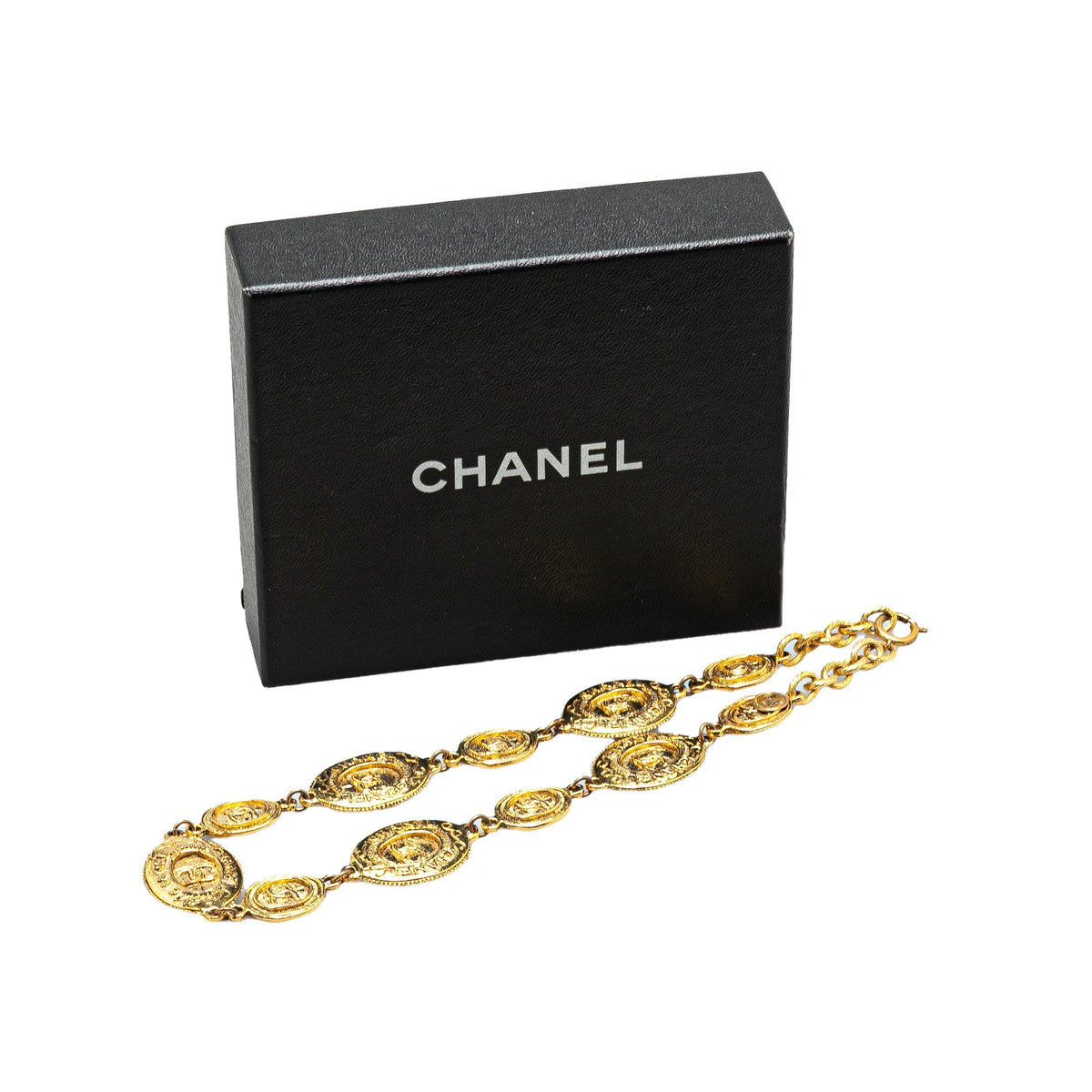 Gold Chanel Gold Plated CC Medallion Link Necklace