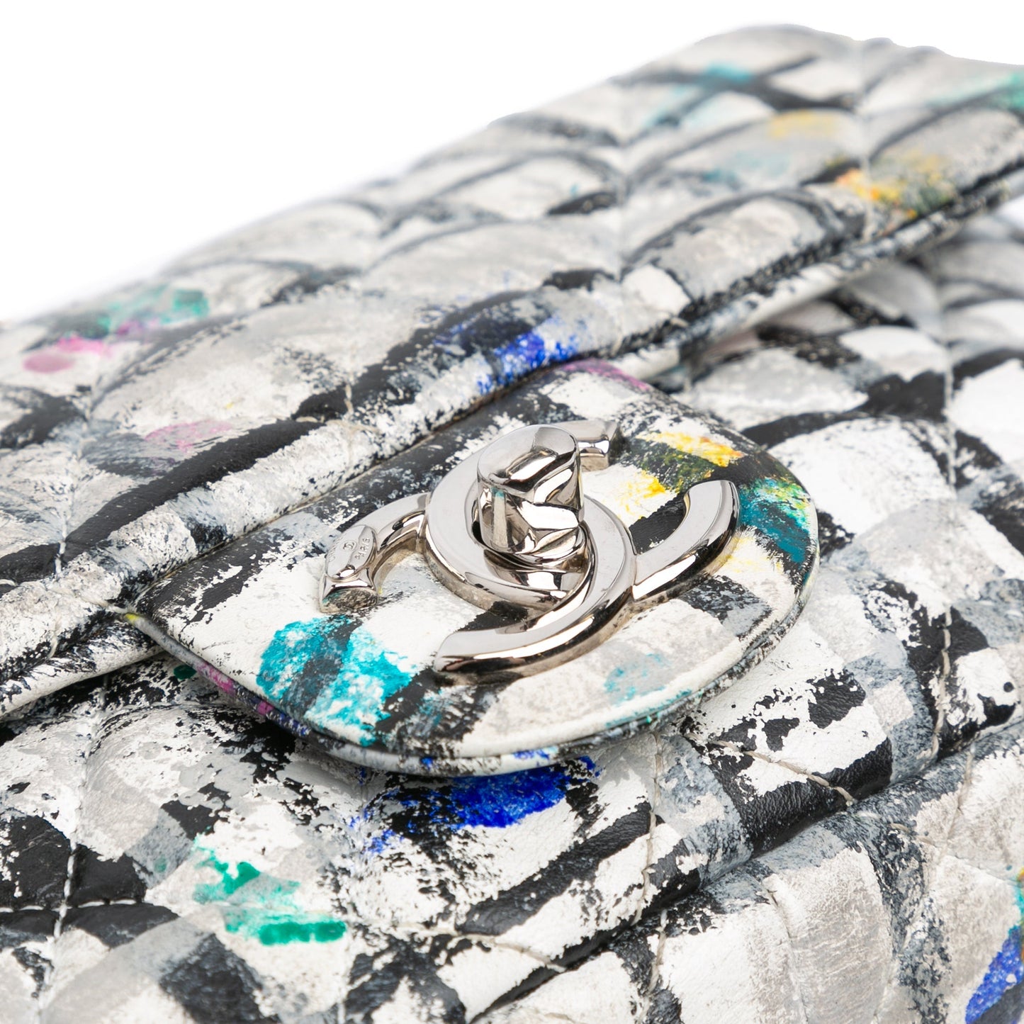White Chanel Mini Rectangular Calfskin Hand Painted Graffiti Flap Crossbody Bag