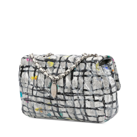 White Chanel Mini Rectangular Calfskin Hand Painted Graffiti Flap Crossbody Bag