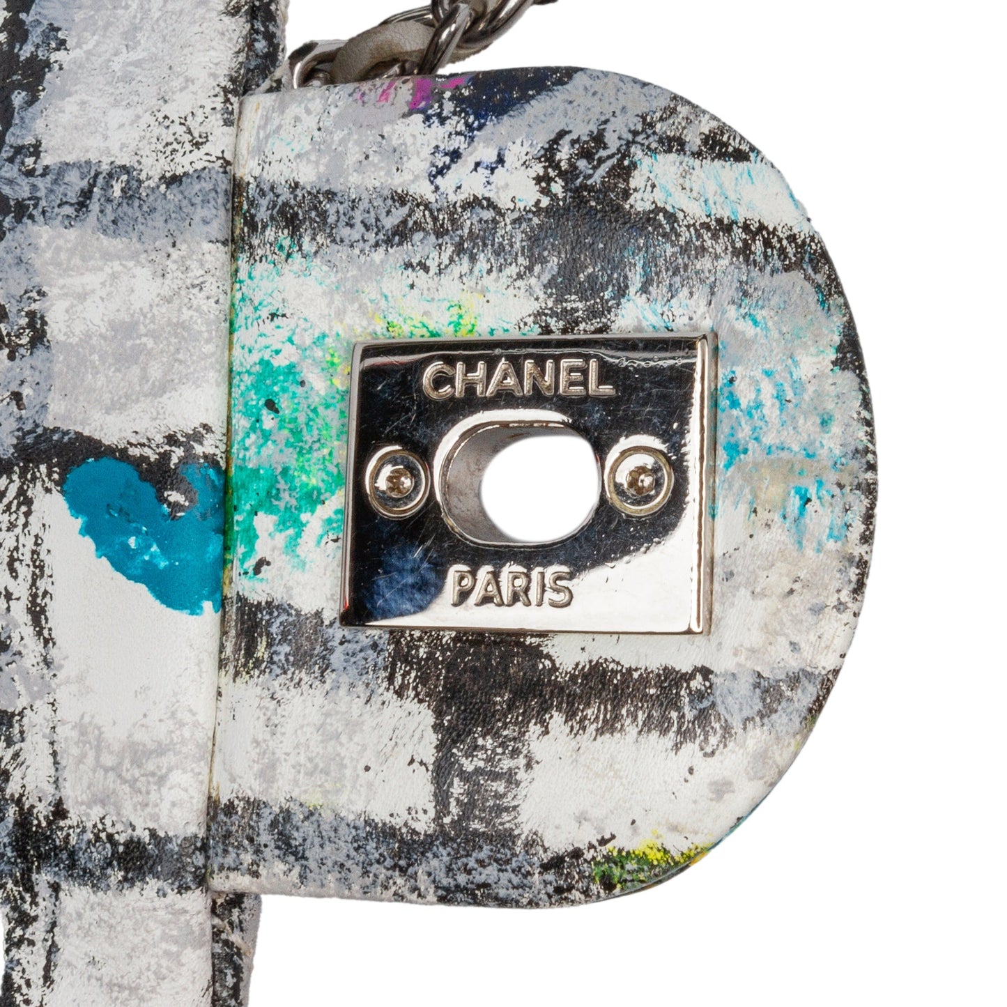 White Chanel Mini Rectangular Calfskin Hand Painted Graffiti Flap Crossbody Bag