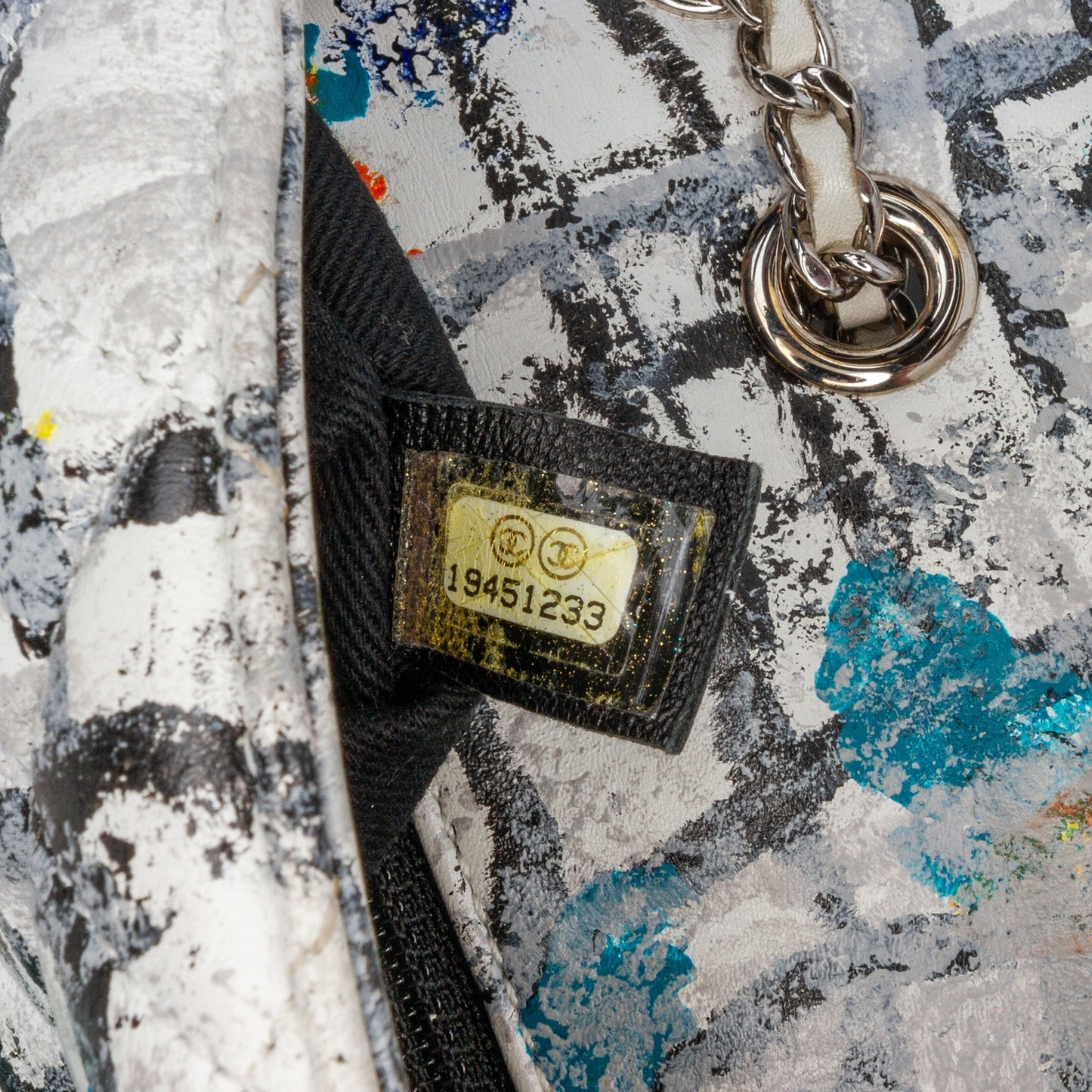 White Chanel Mini Rectangular Calfskin Hand Painted Graffiti Flap Crossbody Bag