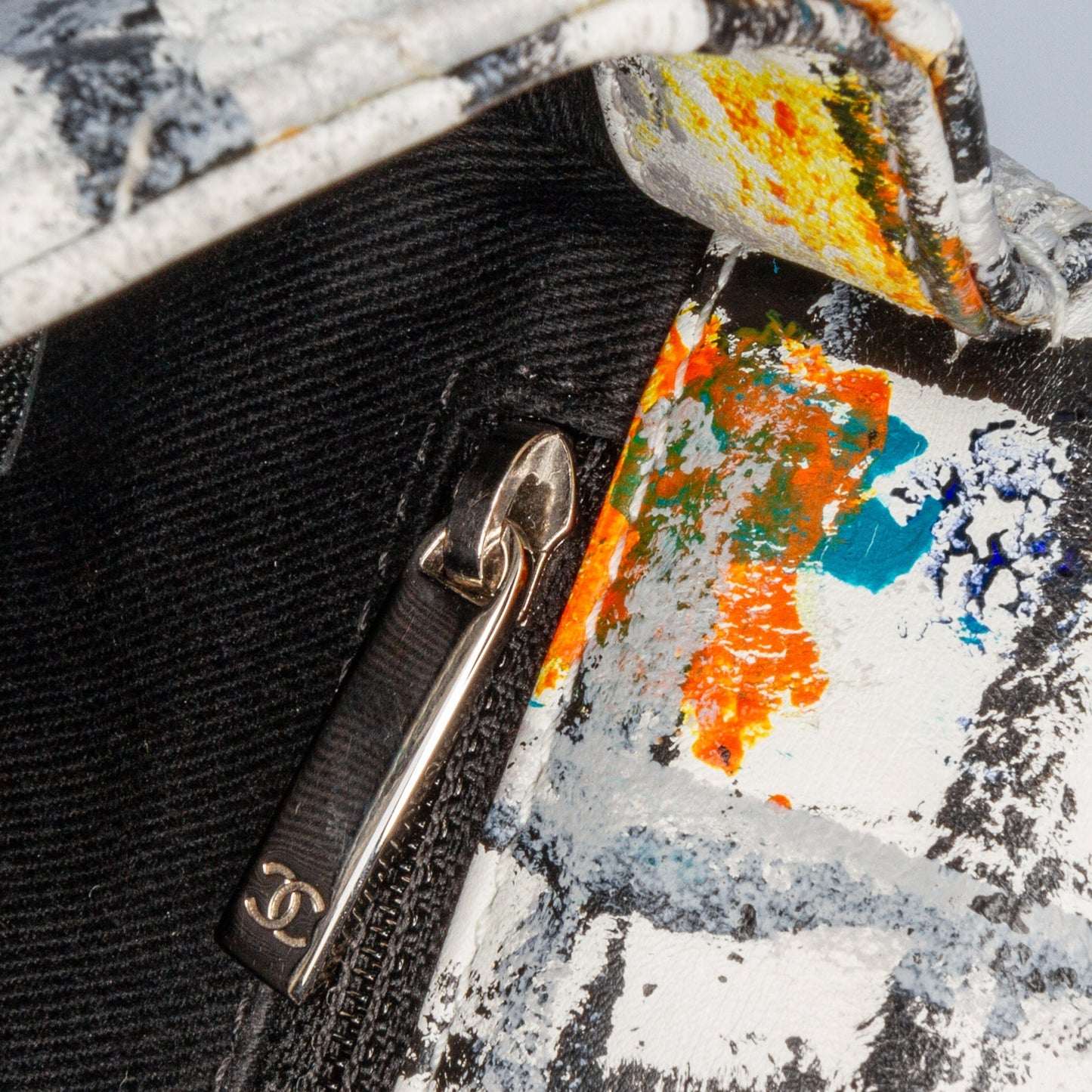 White Chanel Mini Rectangular Calfskin Hand Painted Graffiti Flap Crossbody Bag