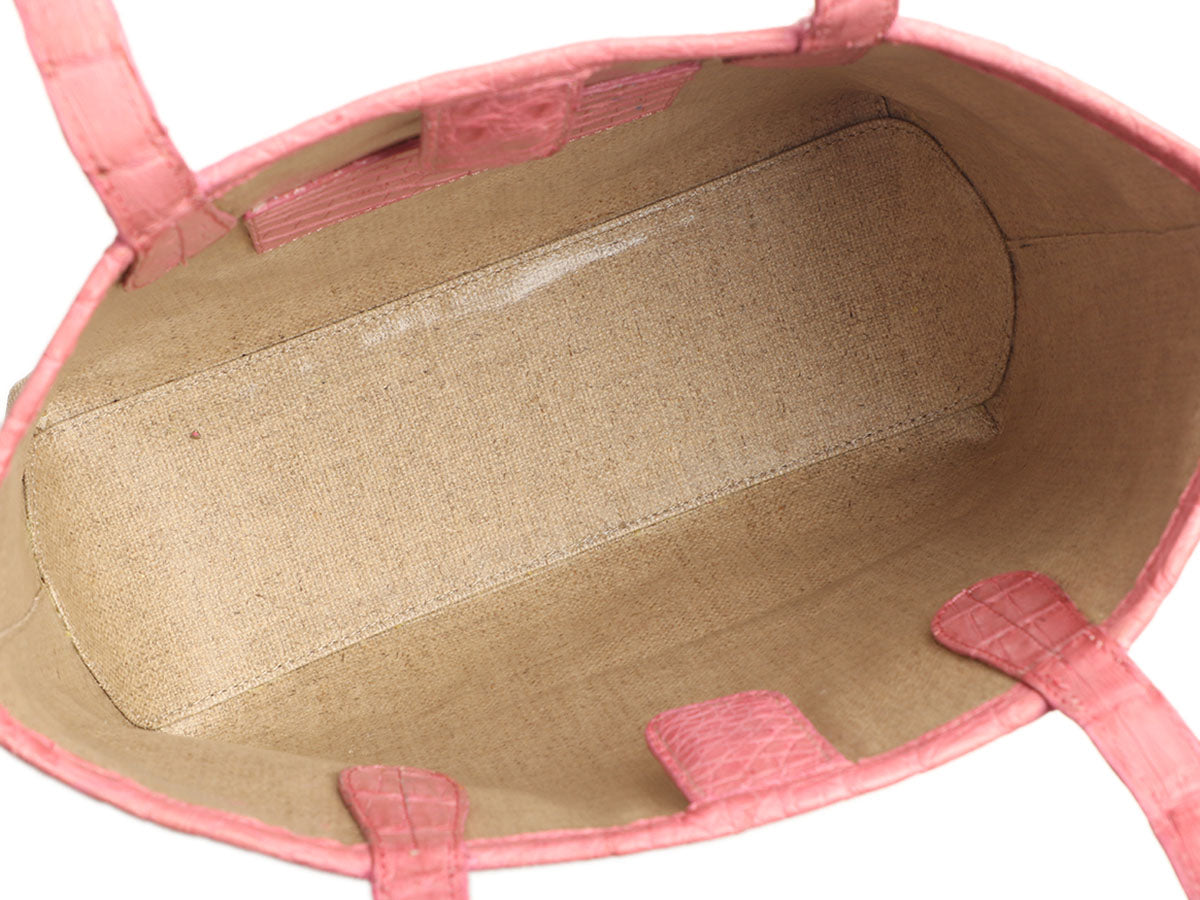Nancy Gonzalez Pink Erica Linen and Crocodile Tote